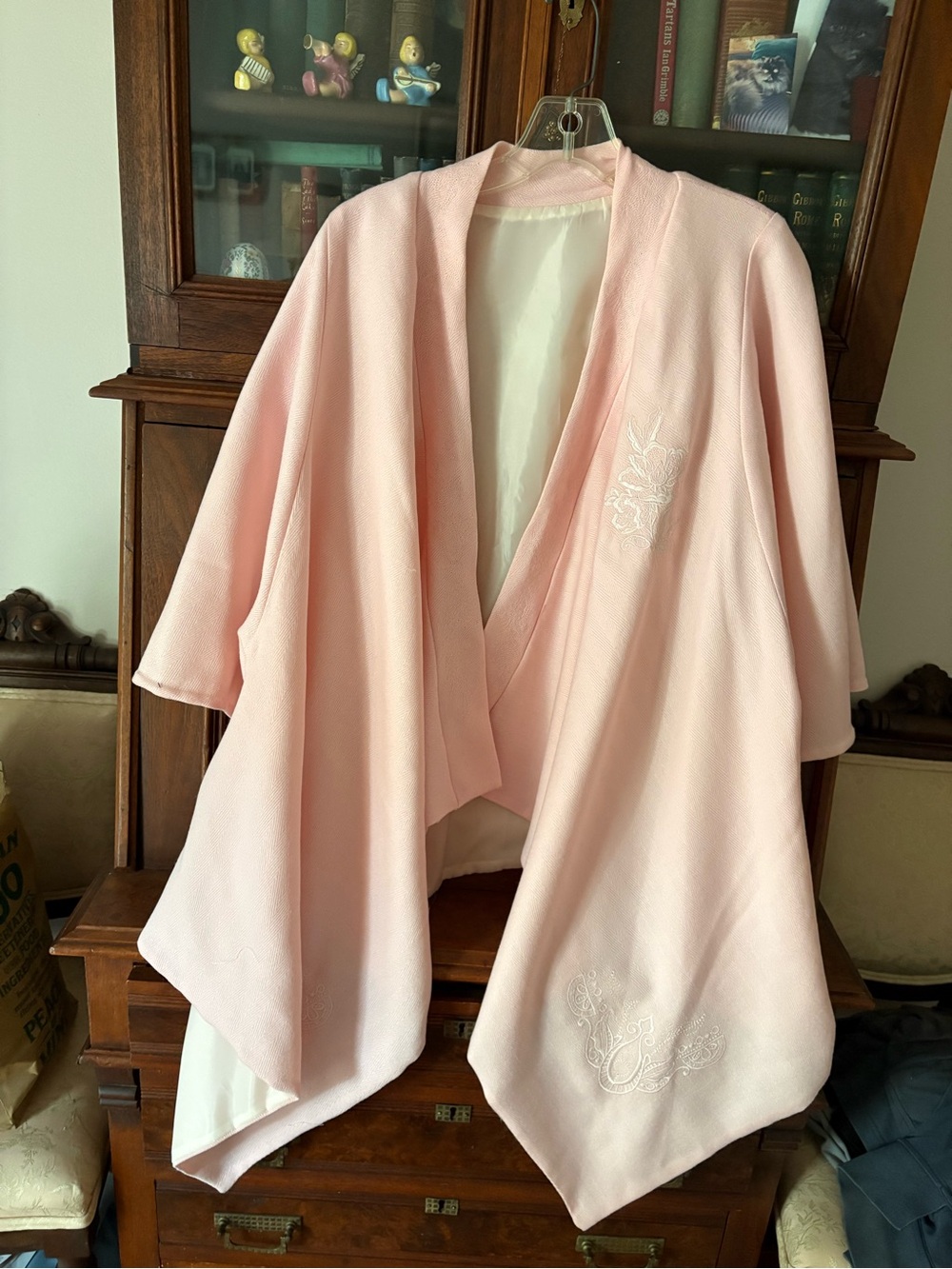 Light Pink Women's Draped open front jacket, handmade, fits size 16-18